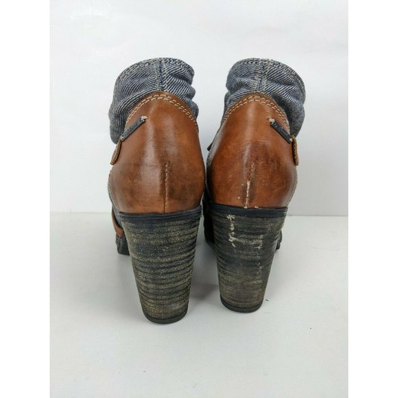 Diesel Booties Leather and denim heeled boots y2k blue tan size 6 - Picture 6 of 8